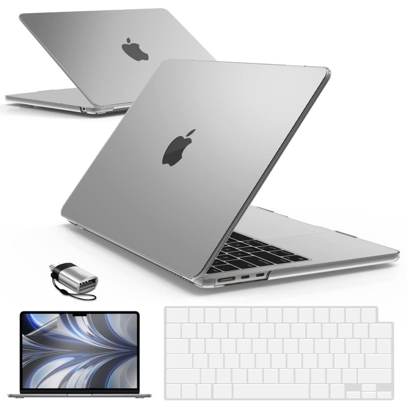 آي بينزر IBenzer متوافق مع حافظة 2025 2024 2023 2022 MacBook Air 13 بوصة M4 A3240 M3 A3113 M2 A2681 حافظة صلبة وغطاء لوحة مفاتيح وشاشة فيلم ونوع C لجهاز Mac Air 13.6 شفاف AT13-KK-CL+2TC - Image 1